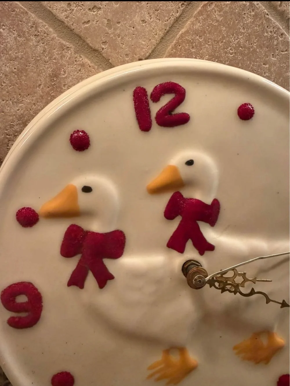 Whimsical White Duck Wall Clock with Yellow Beak and Pink Accents